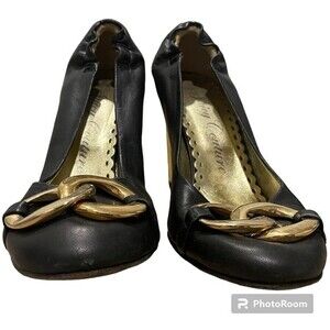 Juicy Couture Heels Women's 8.5 Black Y2K Leather Mariska Chain Pump